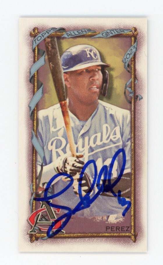 SIGNED BASEBALL CARD AUTO ROYALS SALVADOR PEREZ TOPPS ALLEN GINTER A&G MINI 2023