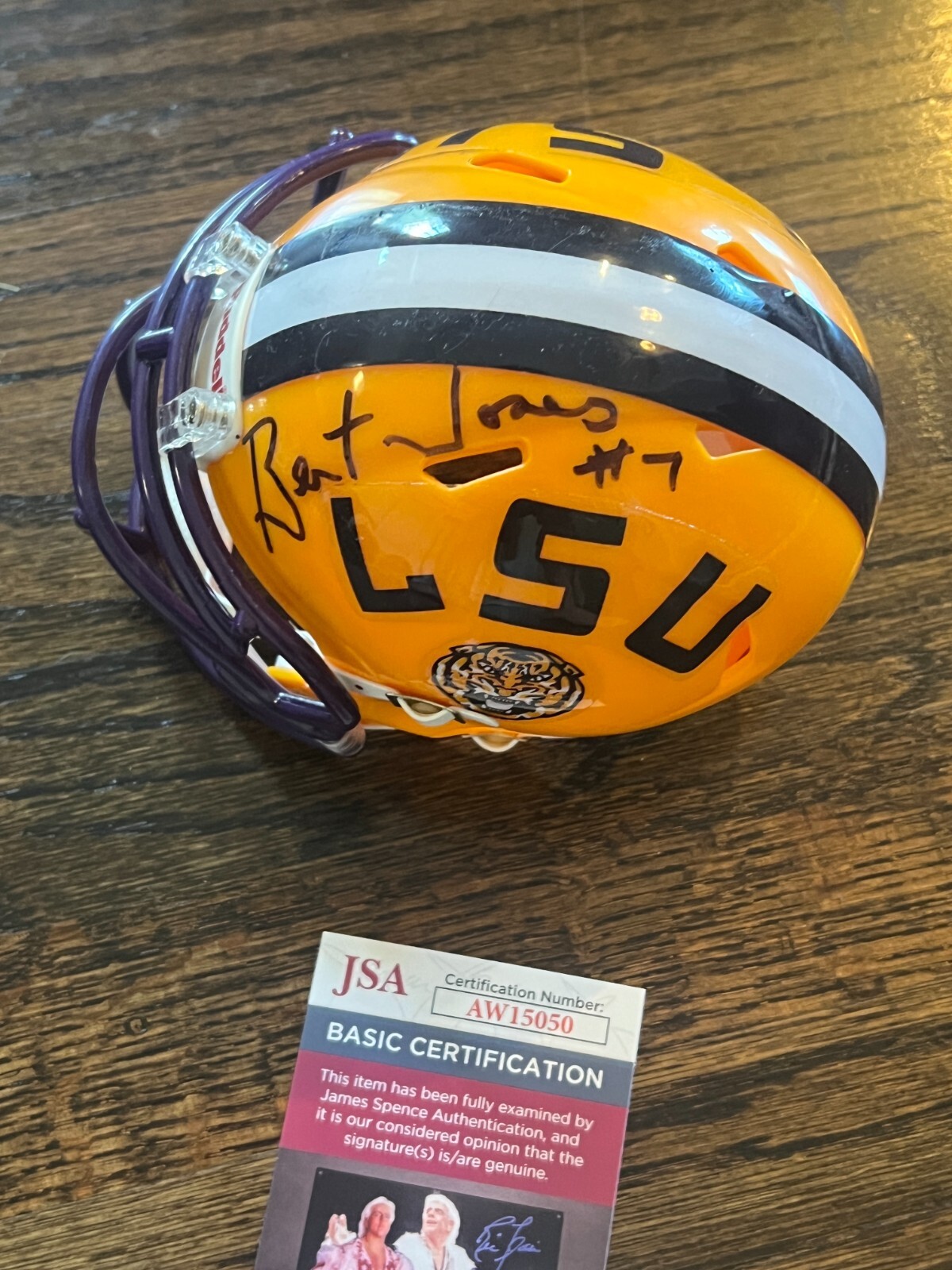 QB BERT JONES SIGNED FOOTBALL MINI HELMET LSU TIGERS ALL-AMERICAN JSA COA
