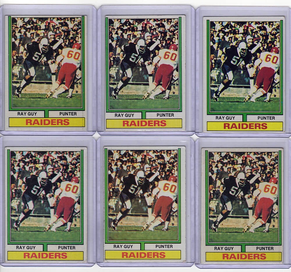 Ray Guy Oakland Raiders 1974 Topps ROOKIE RC Football Card #219 (Lot of 6)