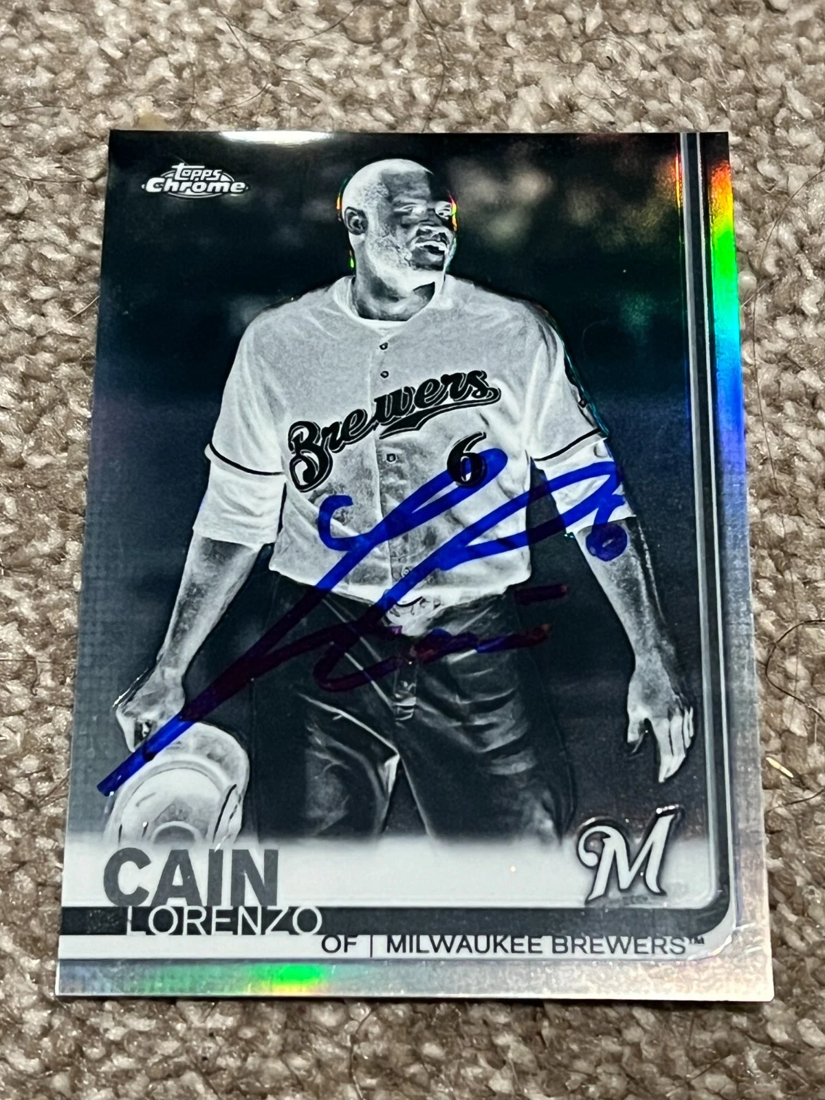 SIGNED BASEBALL CARD AUTO LORENZO CAIN TOPPS CHROME 2019 MILWAUKEE BREWERS VAR.