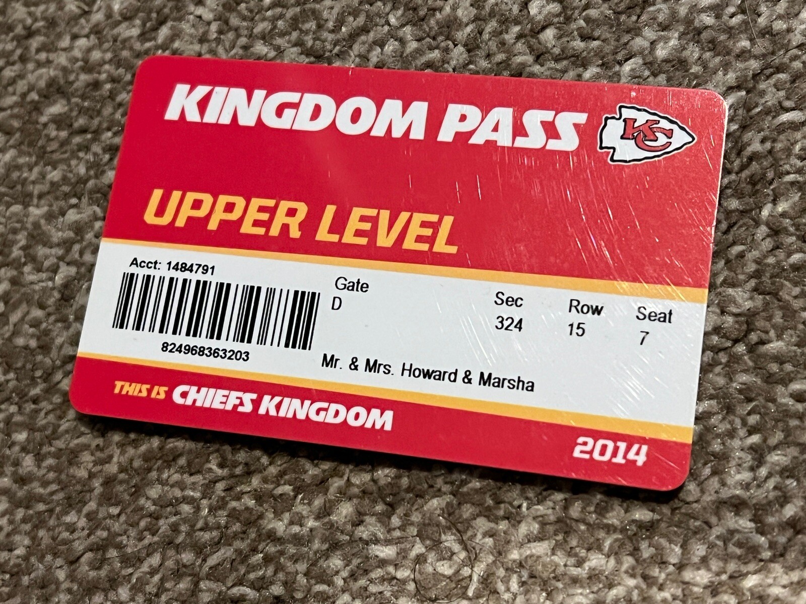 KANSAS CITY CHIEFS ARROWHEAD STADIUM SEASON TICKET HOLDER PASS 2014