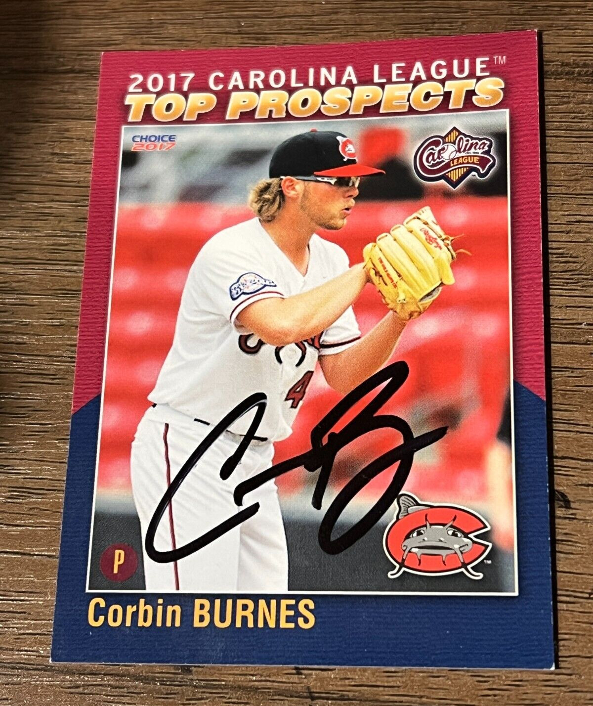 SIGNED BASEBALL CARD AUTO 2017 CORBIN BURNES RC CHOICE MILB CAROLINA LEAGUE TP