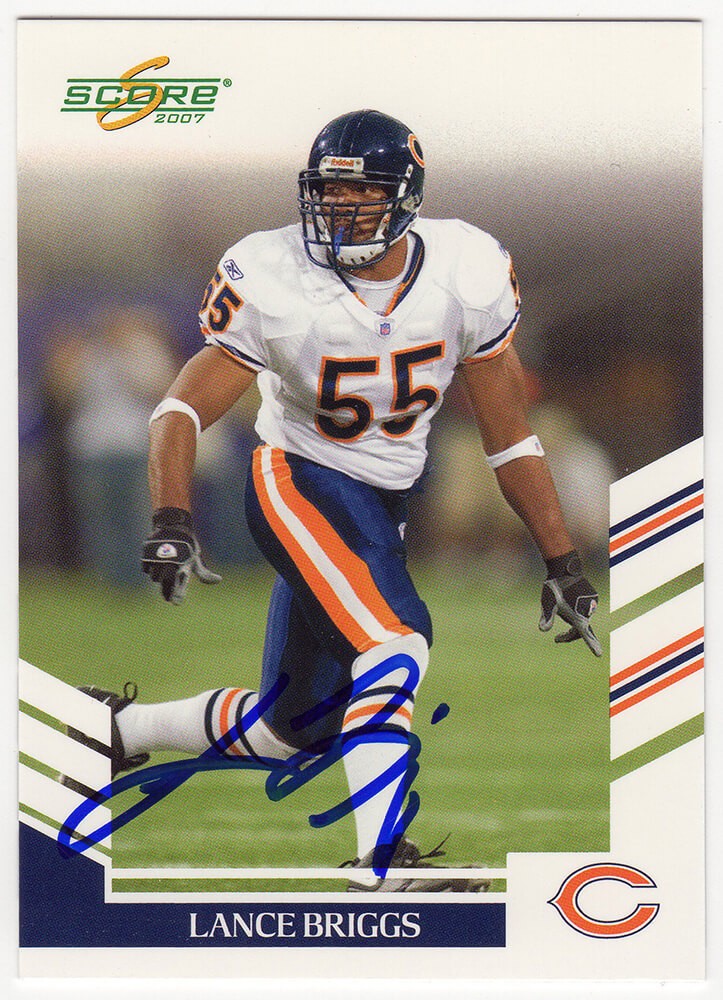 Lance Briggs Signed Bears 2007 Score Football Trading Card #40 - (SCHWARTZ COA)