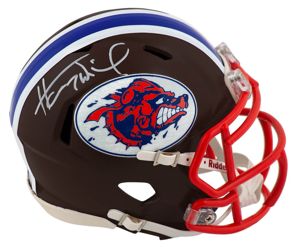 HENRY WINKLER SIGNED THE WATERBOY MUD DOGS BROWN CUSTOM MINI HELMET – (SS COA) COLLECTIBLE MEMORABILIA