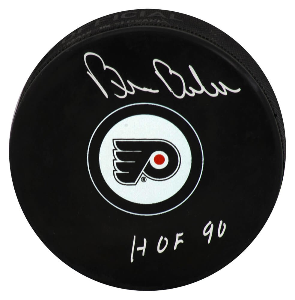 Bill Barber Signed Flyers Team Logo Hockey Puck w/HOF'90 - (SCHWARTZ SPORTS COA)