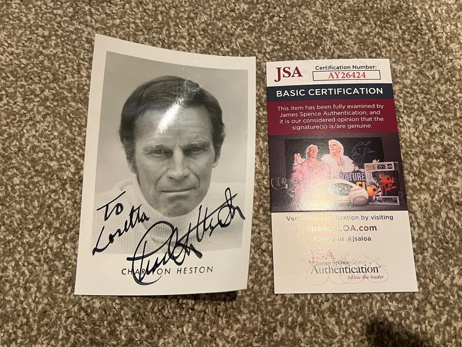 CHARLTON HESTON SIGNED PICTURE AUTO MOVIE ACTOR JSA COA D. 2008