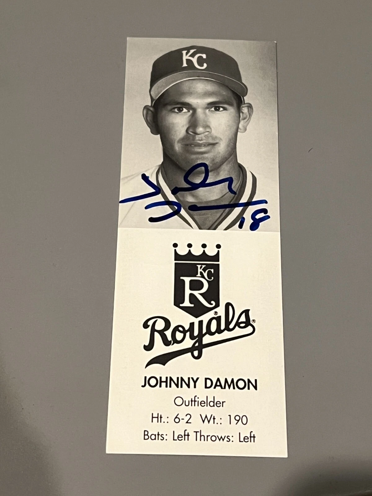 SIGNED BASEBALL SCHEDULE OVERSIZE CARD AUTO KANSAS CITY ROYALS SGA JOHNNY DAMON