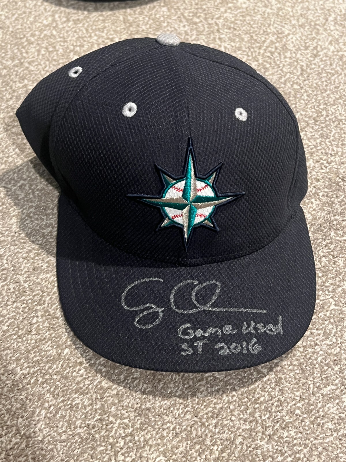 SIGNED GAME USED BASEBALL HAT WORN AUTO CASEY COLEMAN SEATTLE MARINERS ST 7 1/8