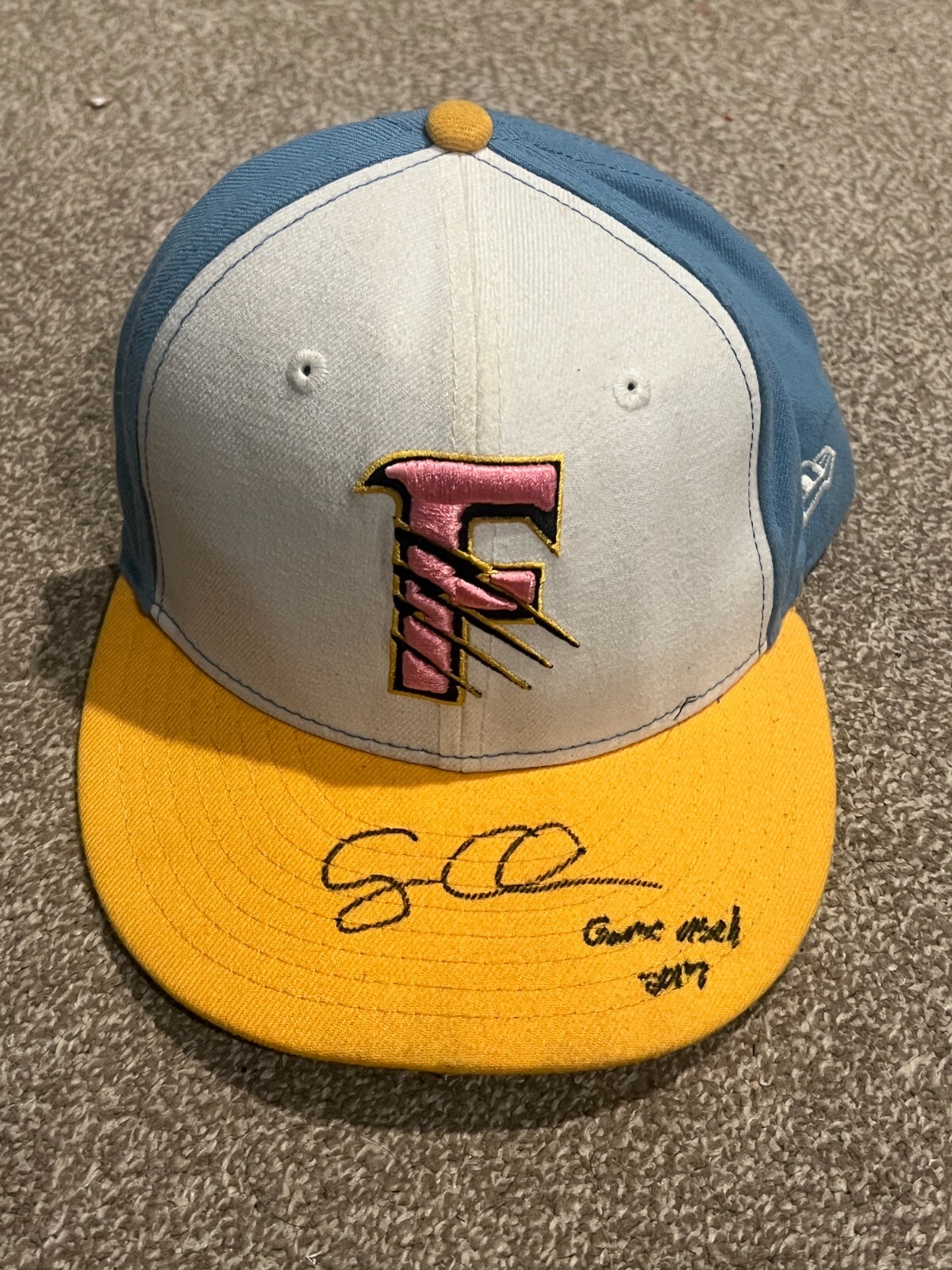 SIGNED GAME USED BASEBALL HAT WORN AUTOGRAPH CASEY COLEMAN 7 1/8