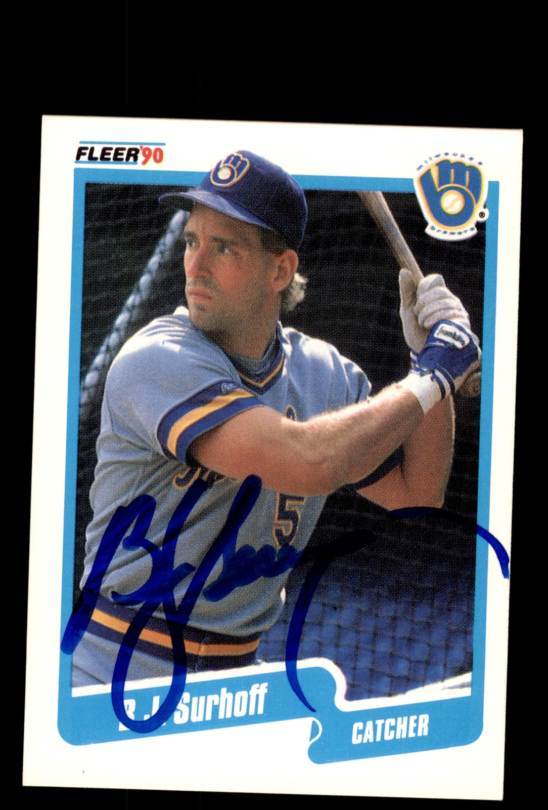 Signed Baseball Card Auto 1990 Fleer #338 B.J. Surhoff Milwaukee Brewers
