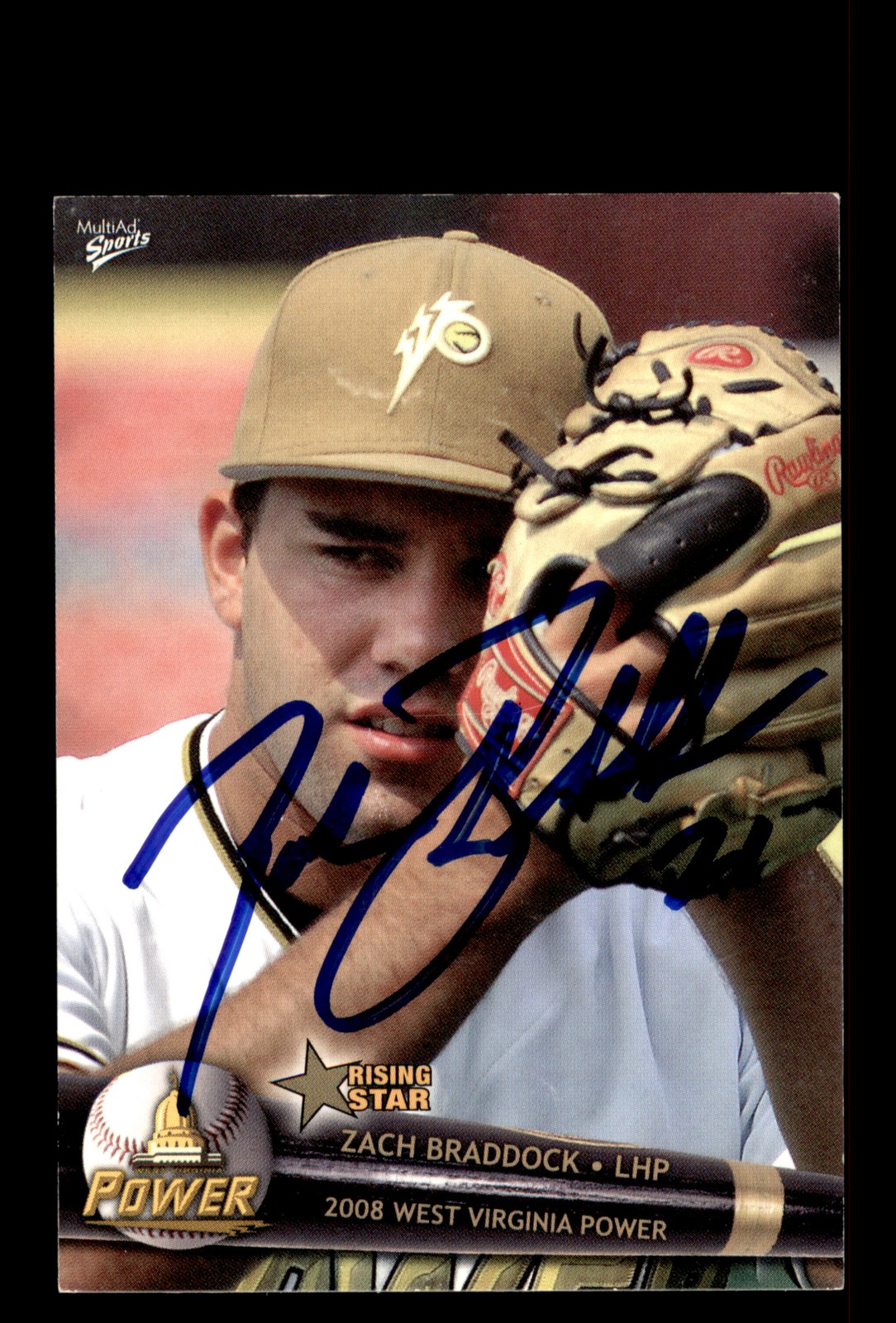 Signed Baseball Card Auto 2008 MultiAd West Virginia Power #30 Zach Braddock