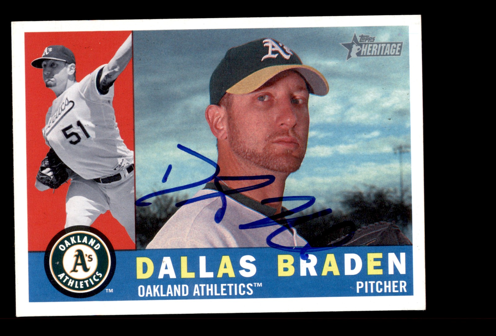 Signed Baseball Card Auto 2009 Topps Heritage #549 Dallas Braden Athletics