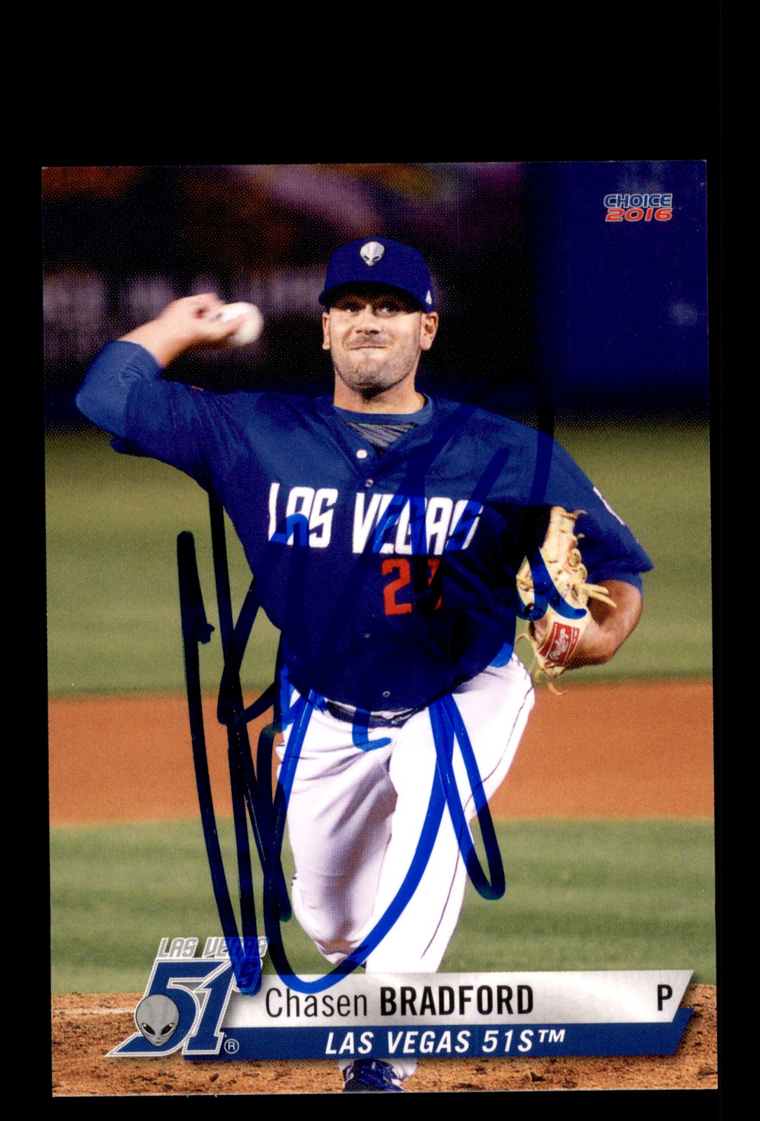 Signed Baseball Card Auto 2016 Choice Las Vegas 51s #05 Chasen Bradford