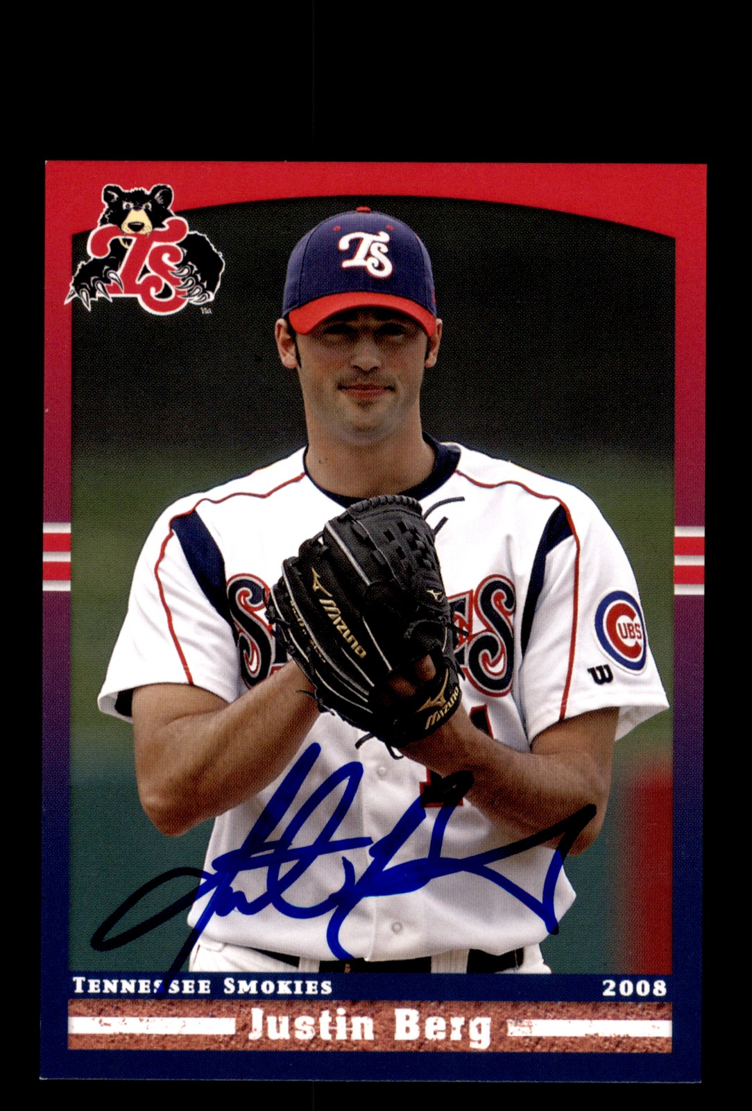 Signed Baseball Card Auto 2008 Grandstand Tennessee Smokies Justin Berg