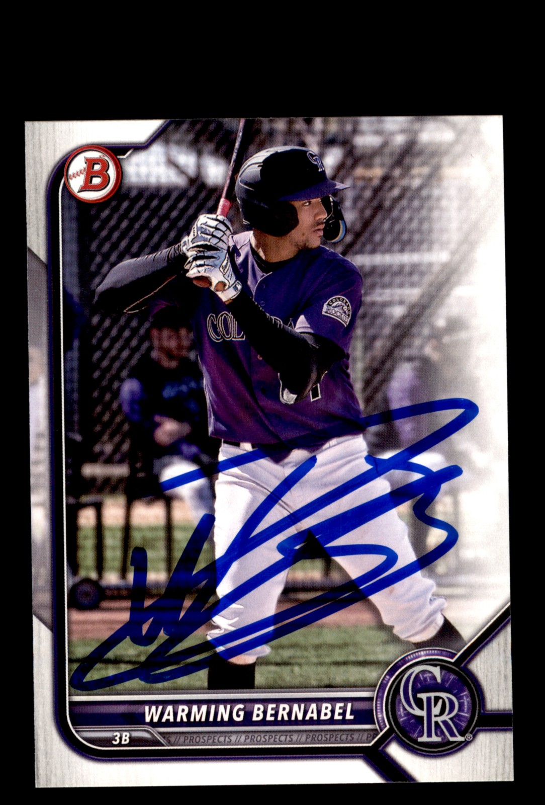 Signed Baseball Card Auto 2022 Bowman #BD-179 Warming Bernabel Rockies