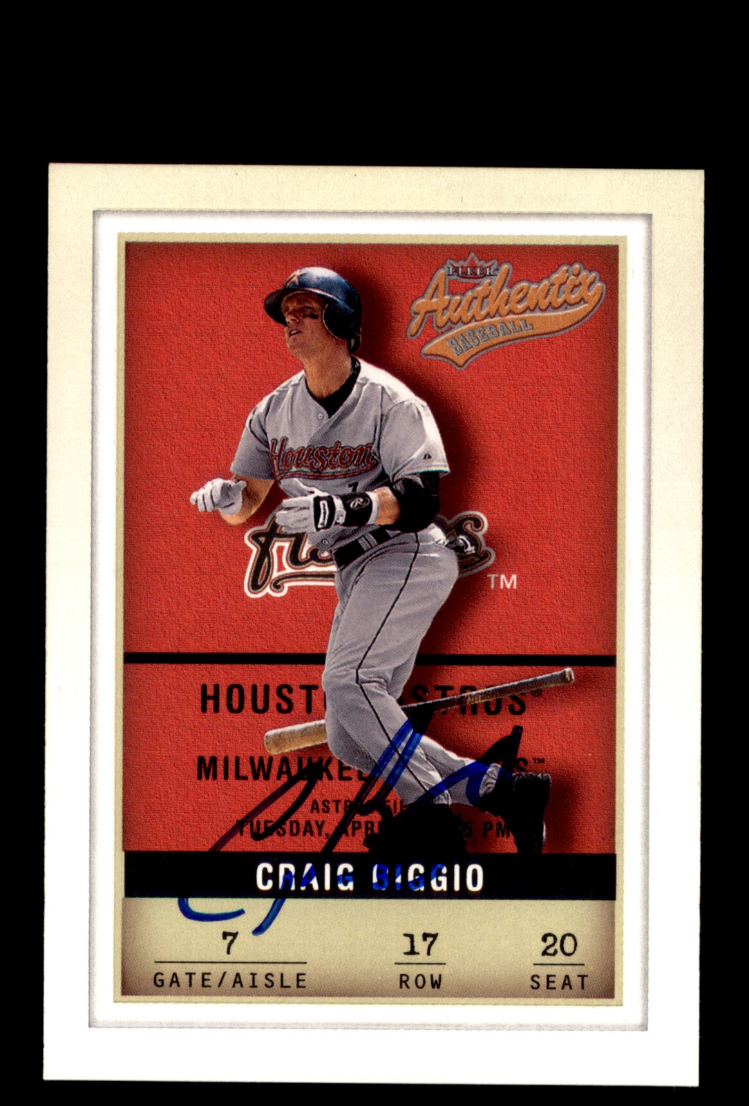 Signed Baseball Card Auto 2002 Fleer Authentix #17 Craig Biggio Houston Astros