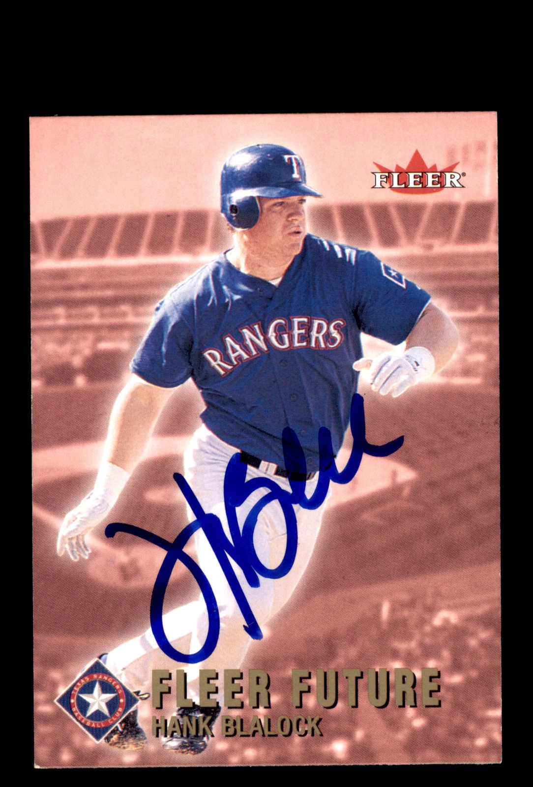 Signed Baseball Card Auto 2002 Fleer #530 Hank Blalock Texas Rangers