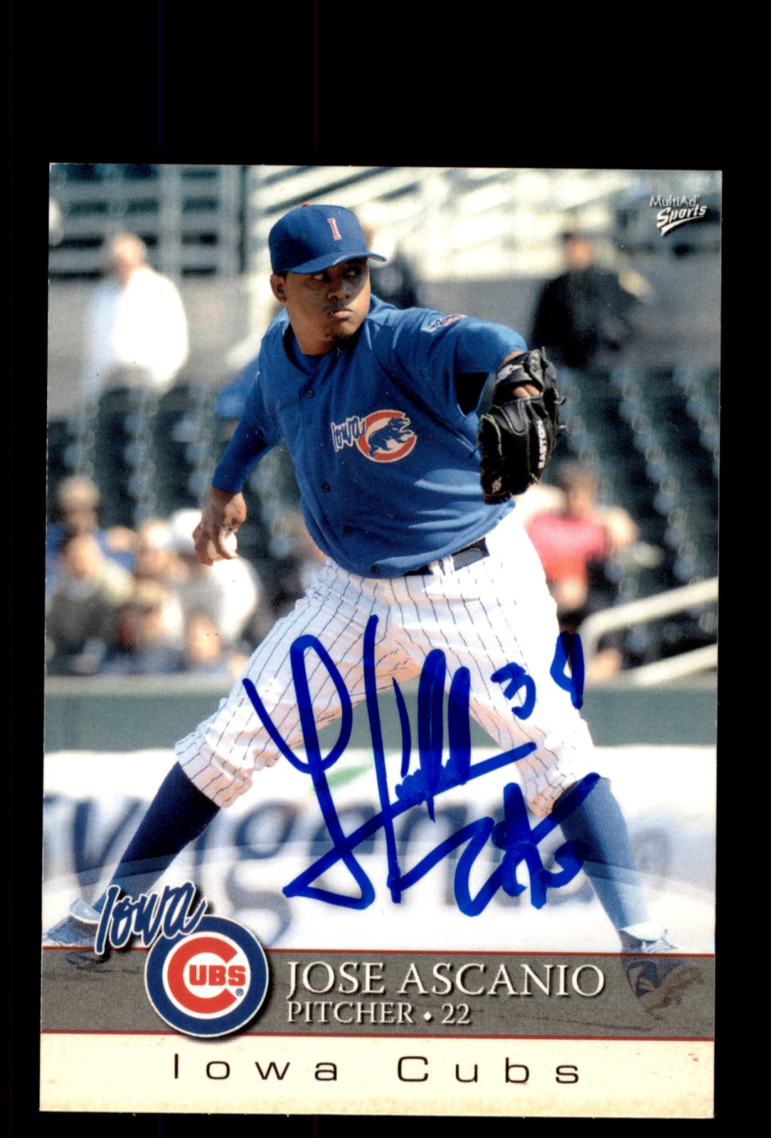 Signed Baseball Card Auto 2008 MultiAd Iowa Cubs #1 Jose Ascanio MILB