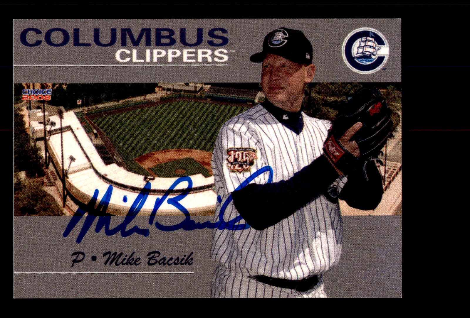 Signed Baseball Card Auto 2008 Choice Columbus Clippers #1 Mike Bacsik Jr.