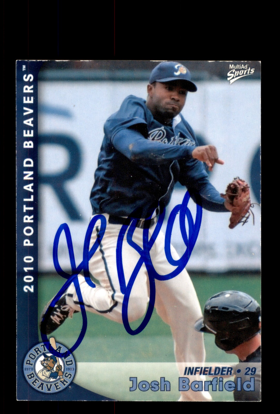 Signed Baseball Card Auto 2010 MultiAd Portland Beavers #21 Josh Barfield