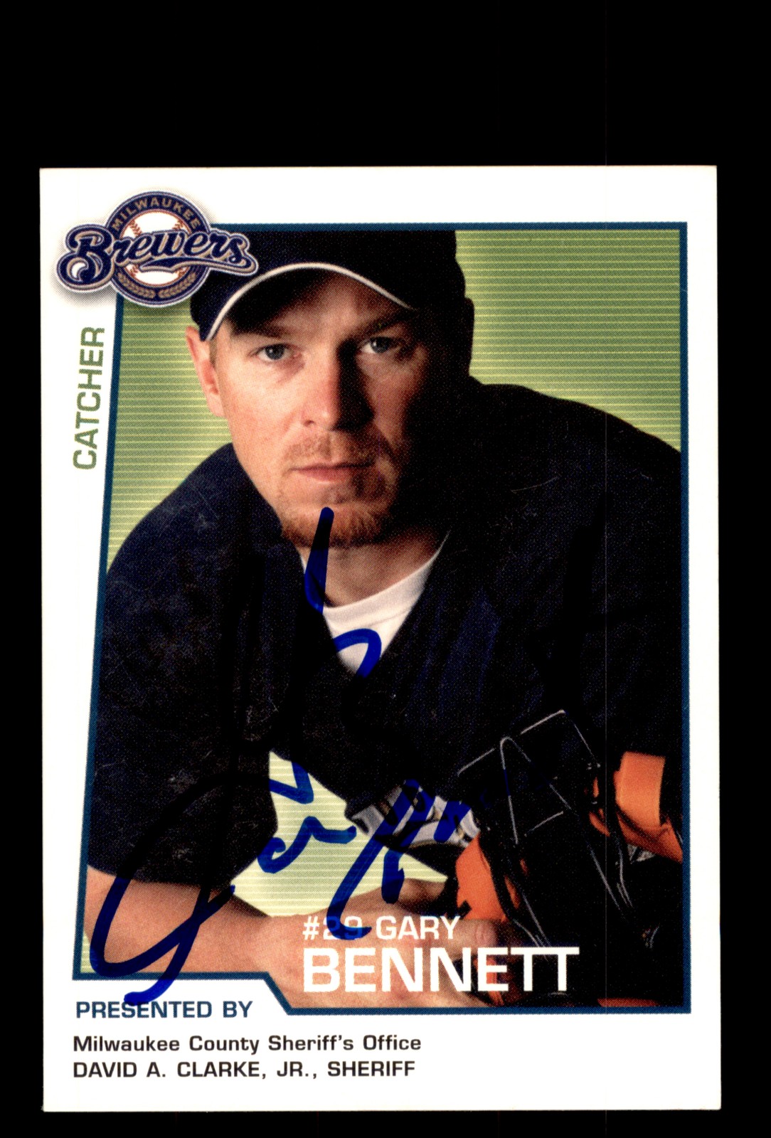 Signed Baseball Card Auto 2004 Milwaukee Brewers Police SGA Gary Bennett