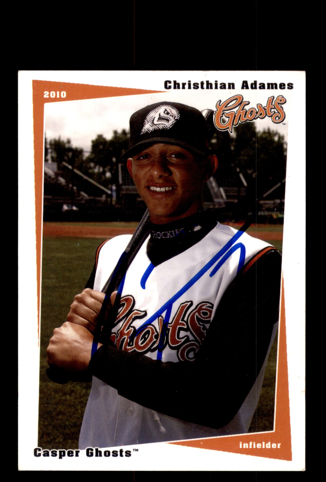 Signed Baseball Card Auto 2010 Grandstand Casper Ghosts Christhian Adames
