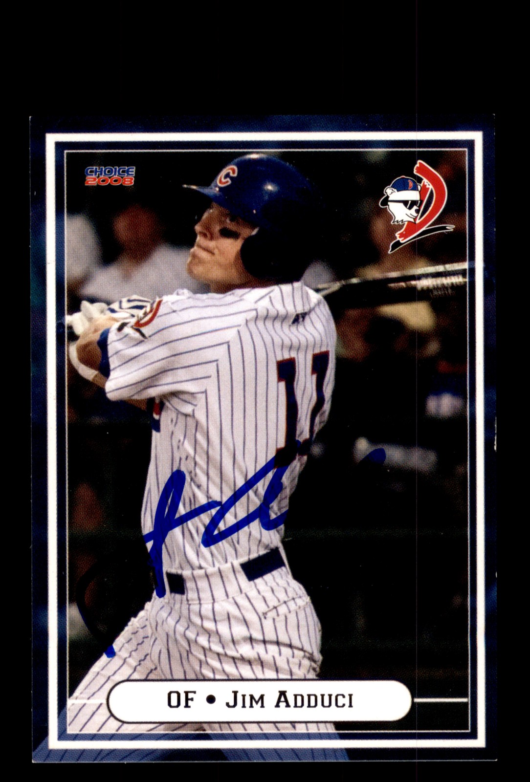 Signed Baseball Card Auto 2008 Choice Daytona Cubs #01 Jim Adduci