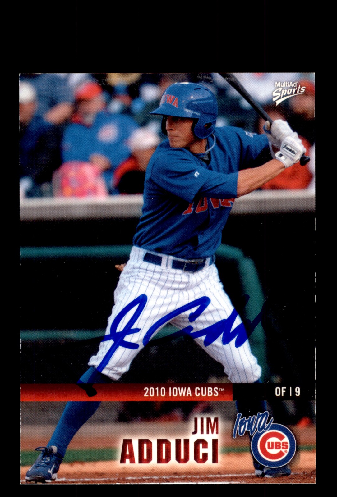 Signed Baseball Card Auto 2010 MultiAd Iowa Cubs #24 Jim Adduci