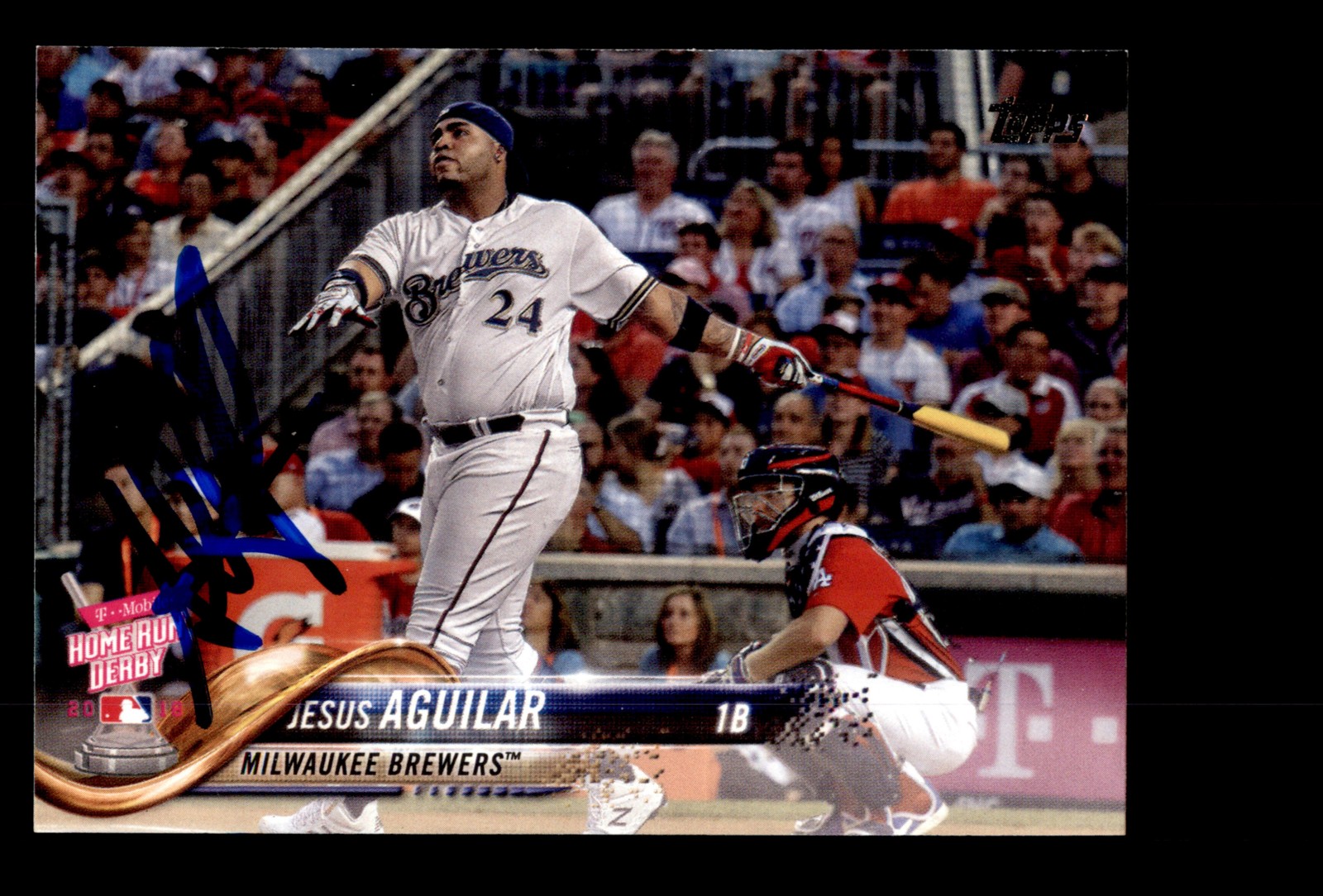 Signed Baseball Card Auto 2018 Topps #US122 Jesus Aguilar Milwaukee Brewers