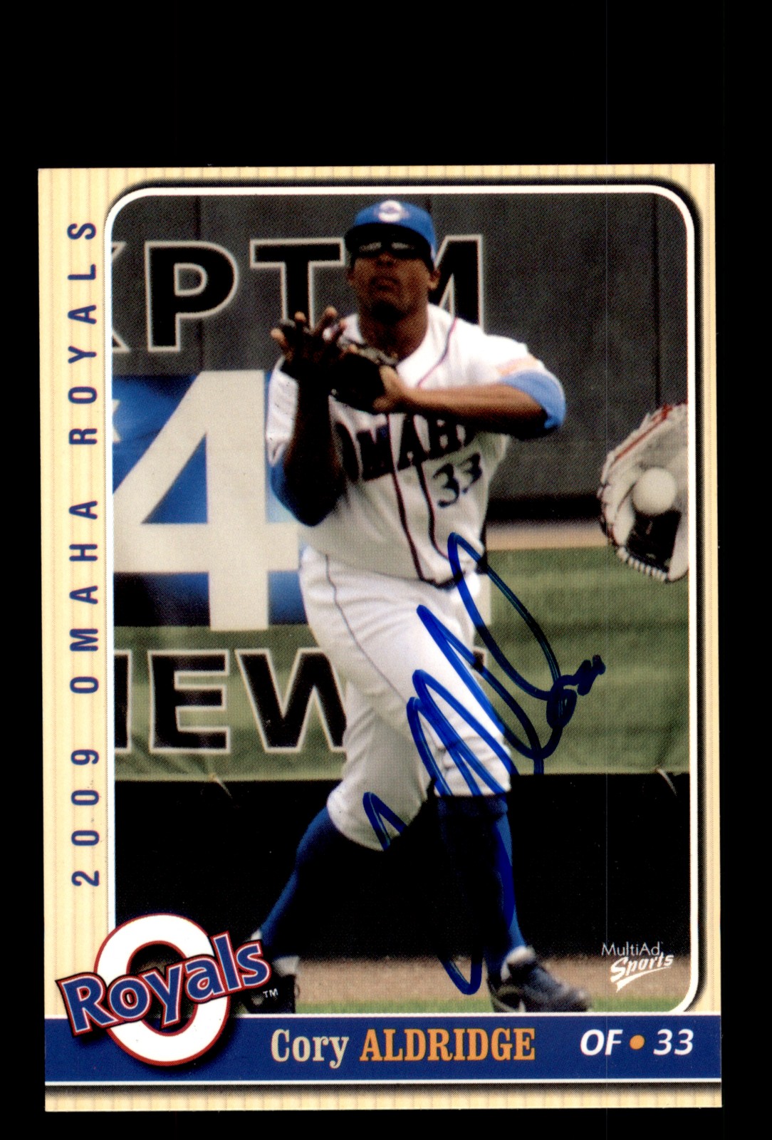 Signed Baseball Card Auto 2009 MultiAd Omaha Royals #2 Cory Aldridge