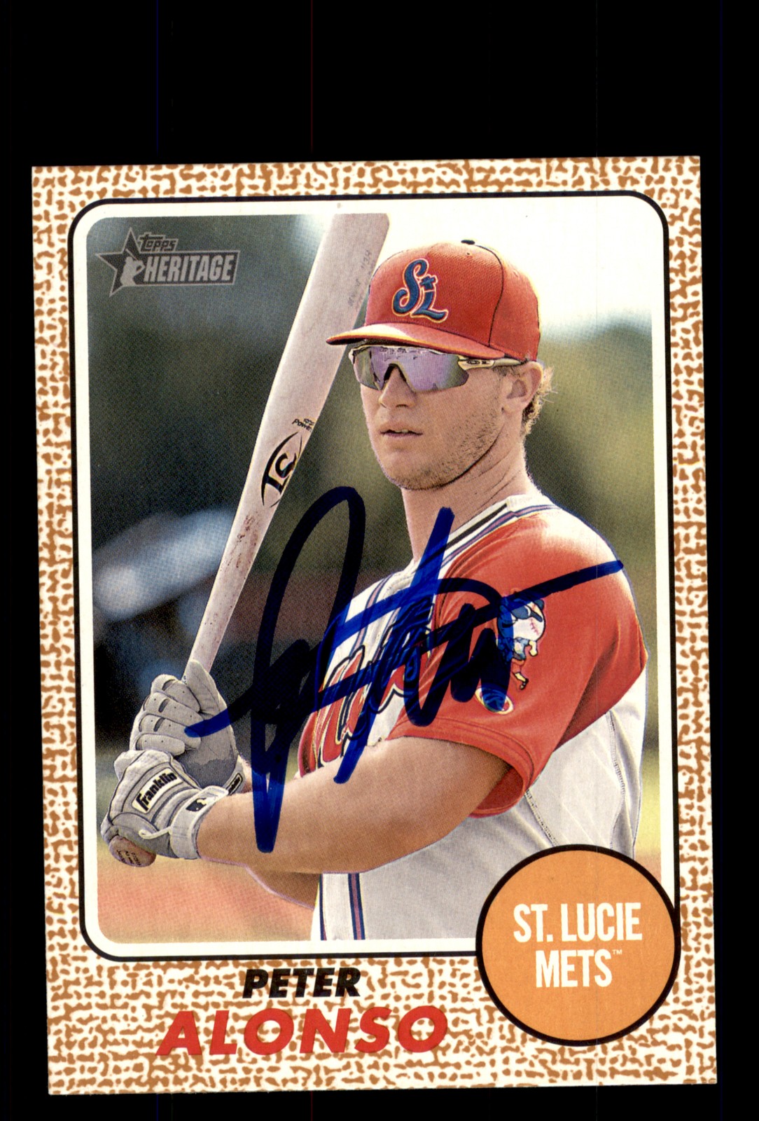 Signed Baseball Card Auto 2017 Topps Heritage Minor #66 Pete Alonso Mets