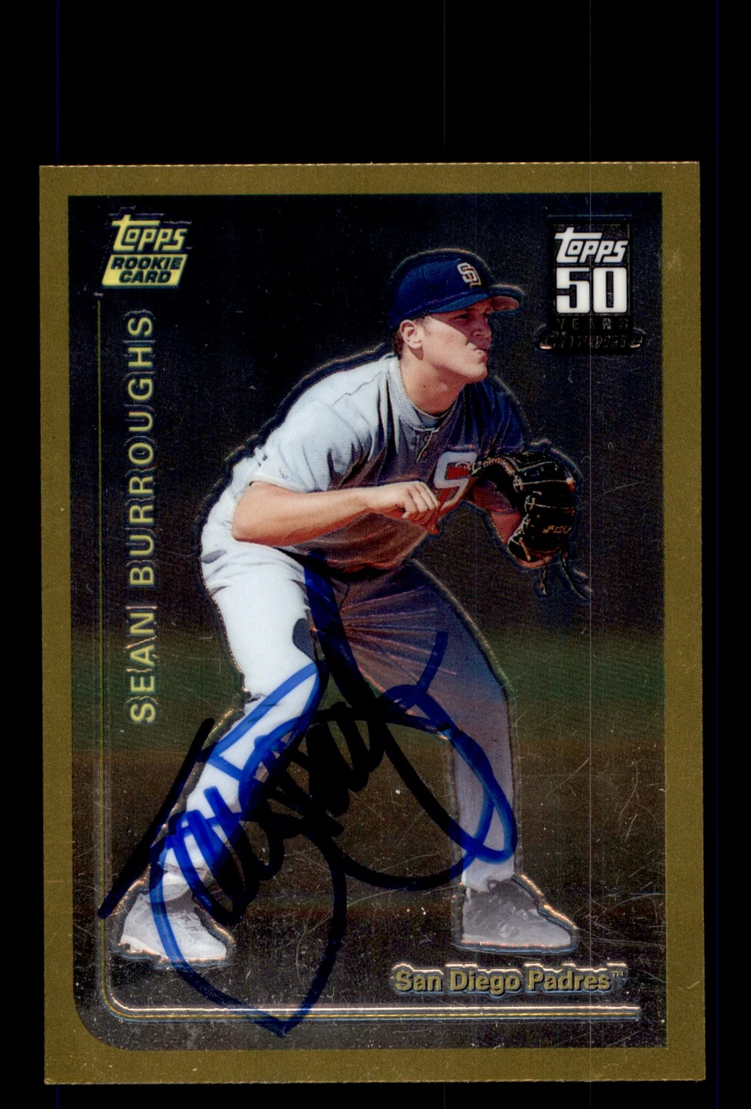 Signed Baseball Card Auto 2001 Topps Chrome #T143 99 RP Sean Burroughs Padres