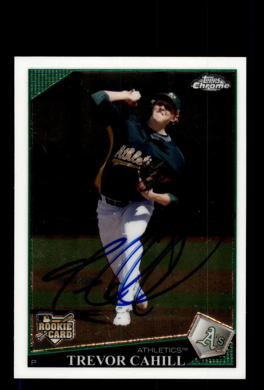 Signed Baseball Card Auto 2009 Topps Chrome #186 Trevor Cahill Oakland Athletics