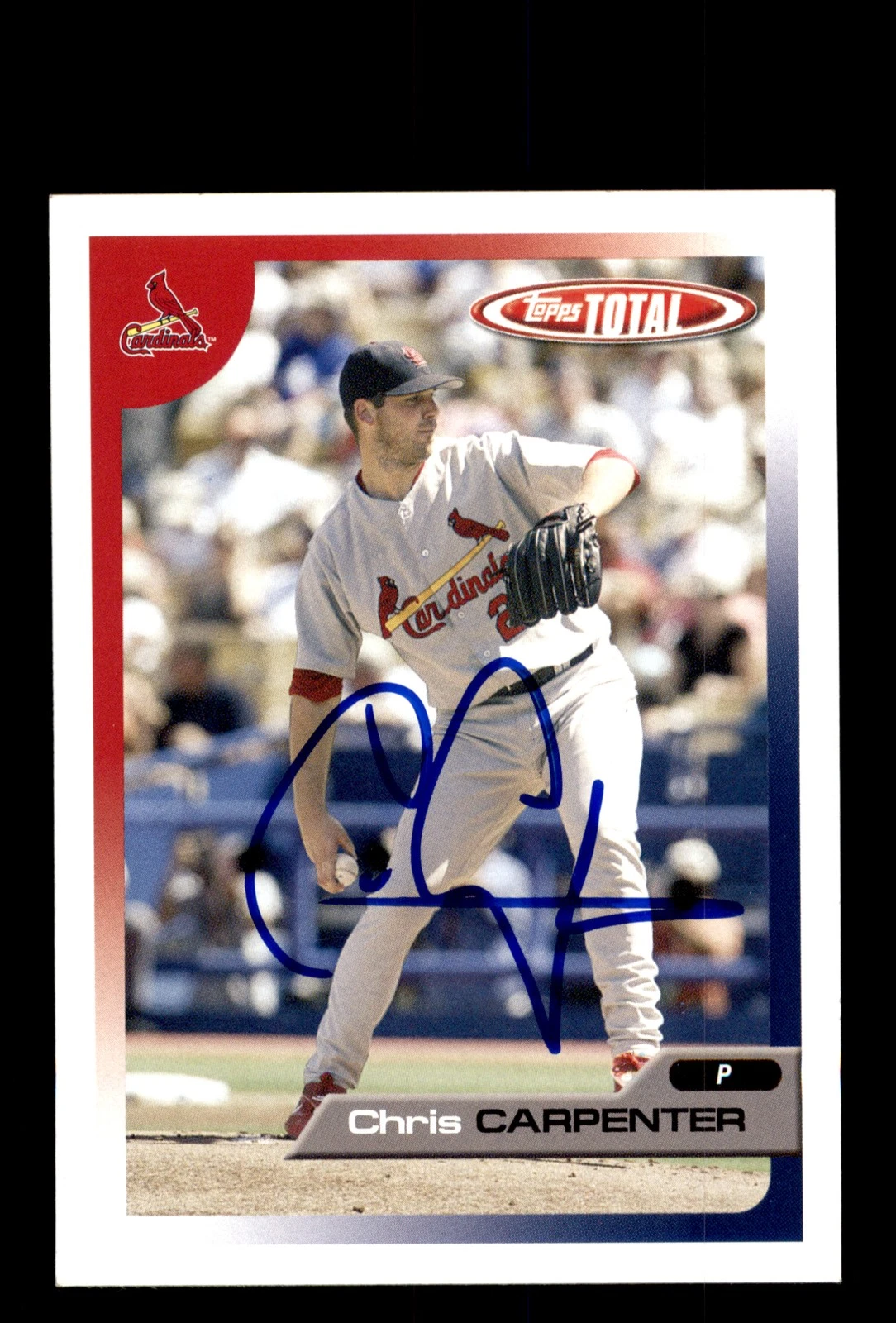 Signed Baseball Card Auto 2005 Topps Total #206 Chris Carpenter Cardinals