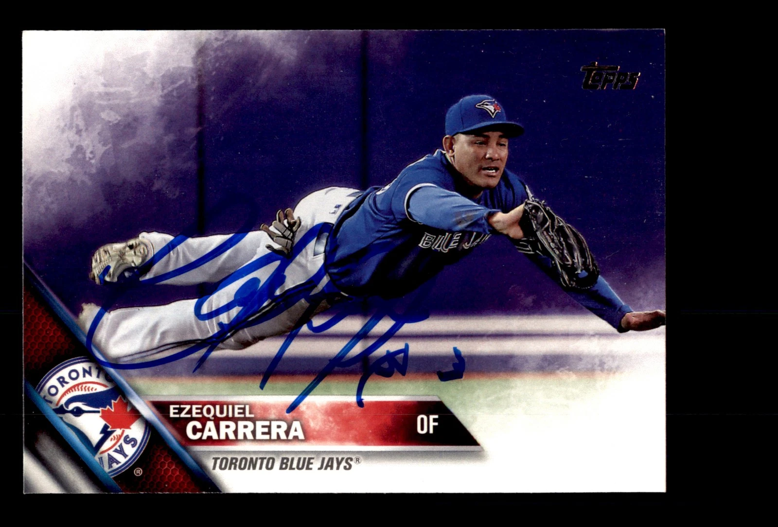 Signed Baseball Card Auto 2016 Topps #US179 Ezequiel Carrera Blue Jays