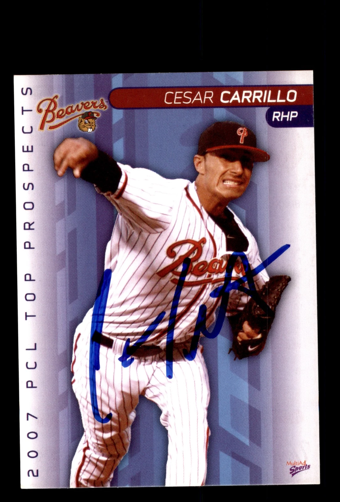 Signed Baseball Card Auto 2007 MultiAd Pacific Coast League #25 Cesar Carrillo