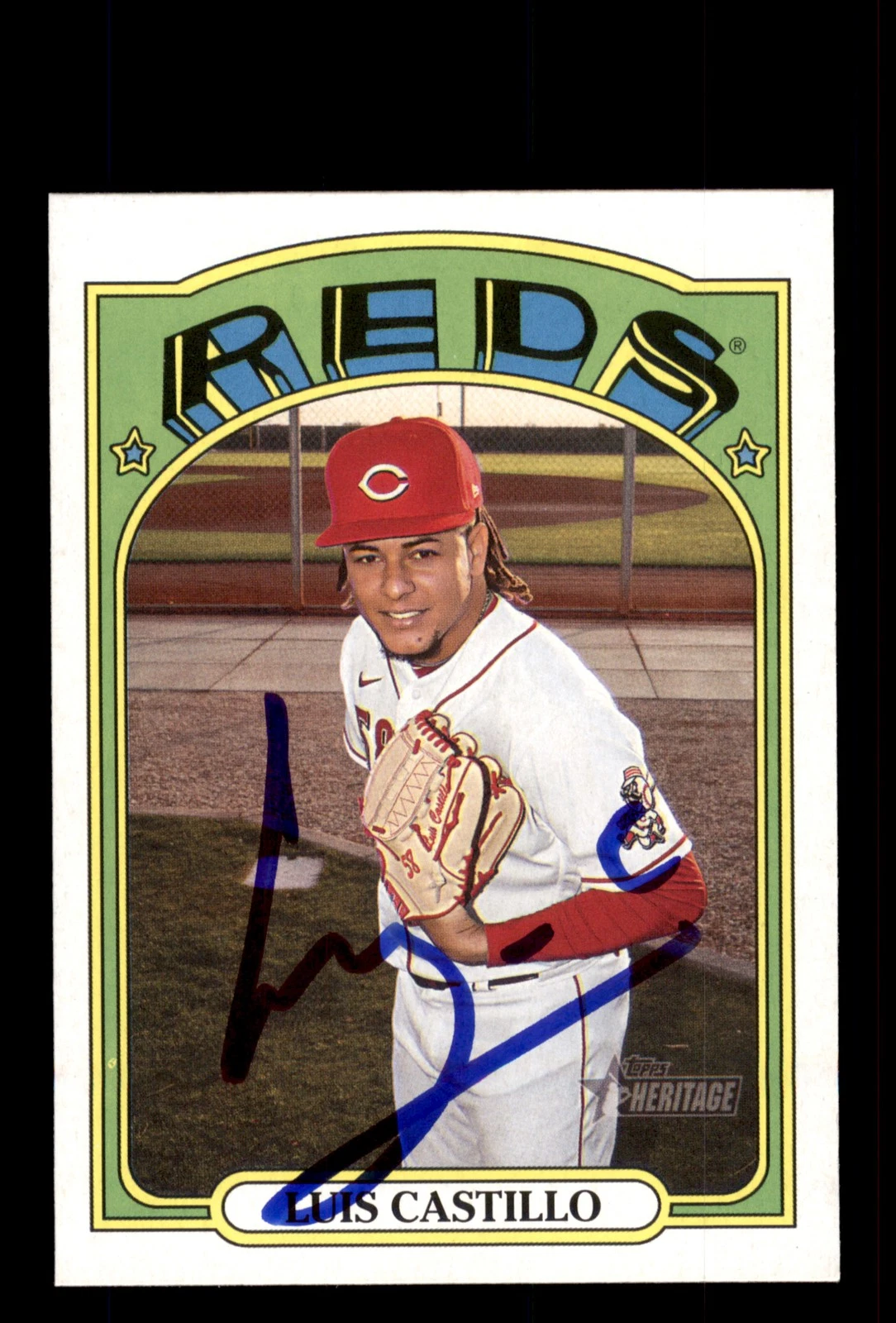 Signed Baseball Card Auto 2021 Topps Heritage #538 Luis Castillo Cincinnati Reds
