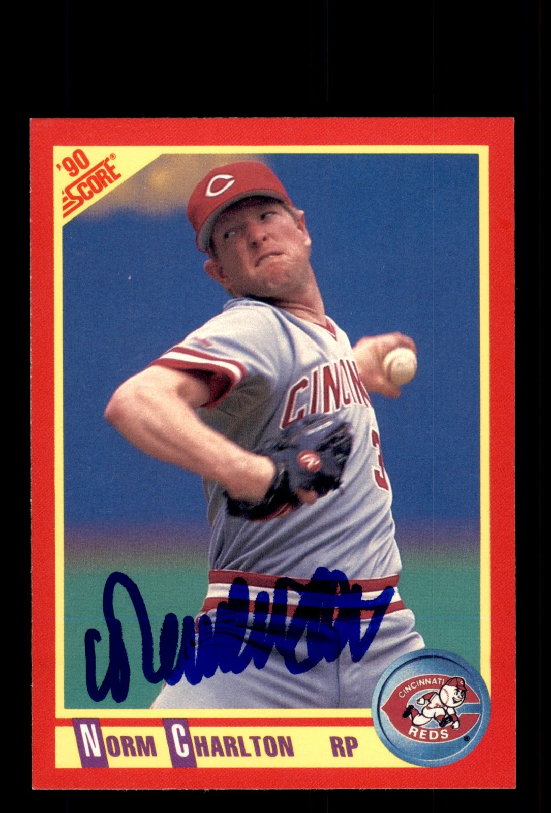 Signed Baseball Card Auto 1990 Score #248 Norm Charlton Cincinnati Reds