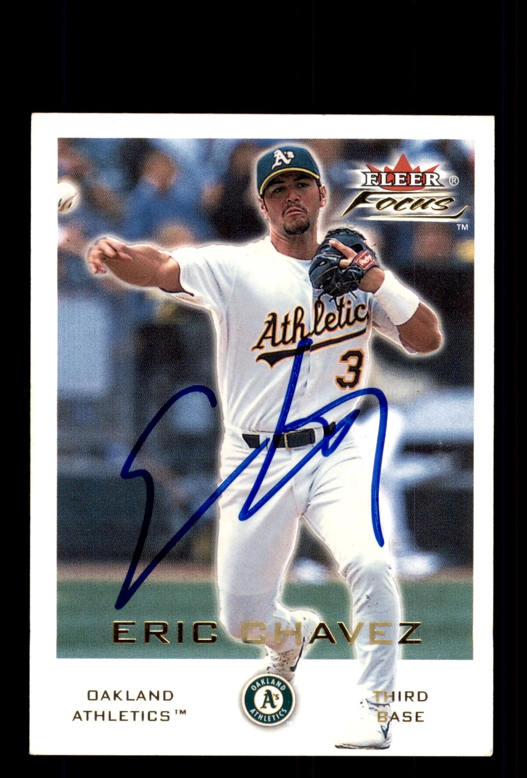 Signed Baseball Card Auto 2001 Fleer Focus #72 Eric Chavez Oakland Athletics