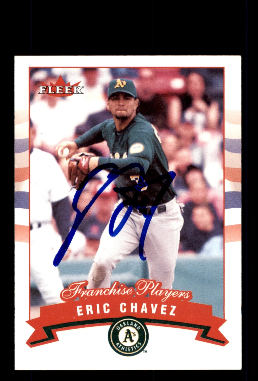 Signed Baseball Card Auto 2002 Fleer #21 Eric Chavez Oakland Athletics