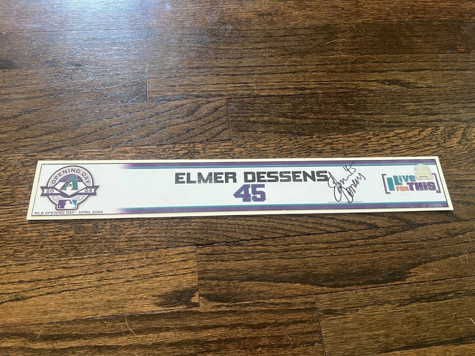 ARIZONA DIAMONDBACKS GAME USED BASEBALL LOCKER ROOM NAMEPLATE ELMER DESSENS AUTO