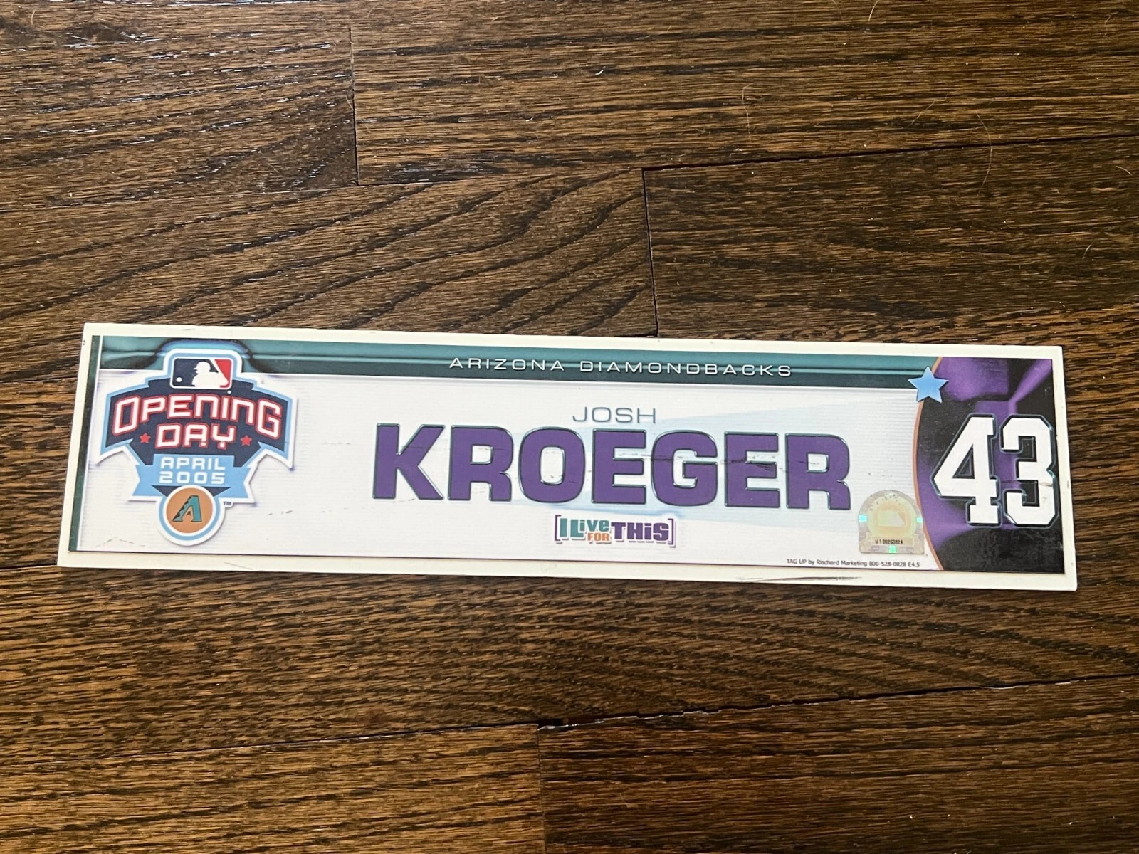 ARIZONA DIAMONDBACKS GAME USED BASEBALL LOCKER ROOM NAMEPLATE JOSH KROEGER 2005