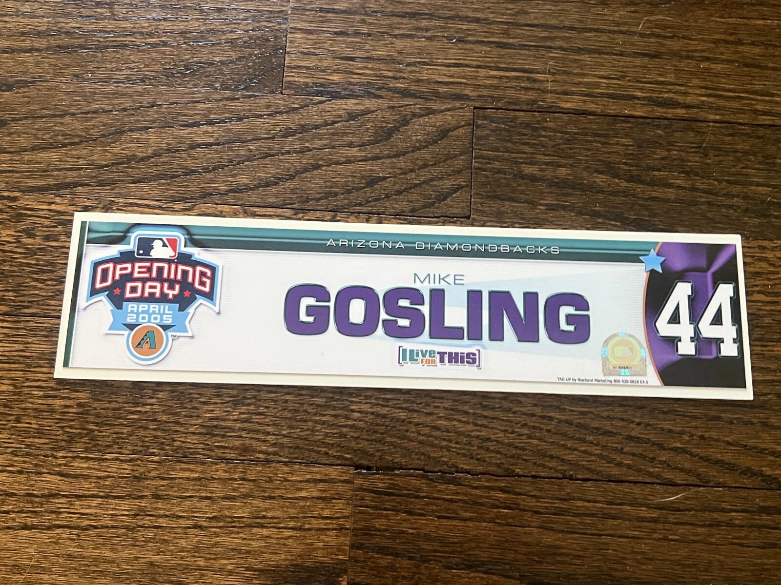 ARIZONA DIAMONDBACKS GAME USED BASEBALL LOCKER ROOM NAMEPLATE MIKE GOSLING 2005