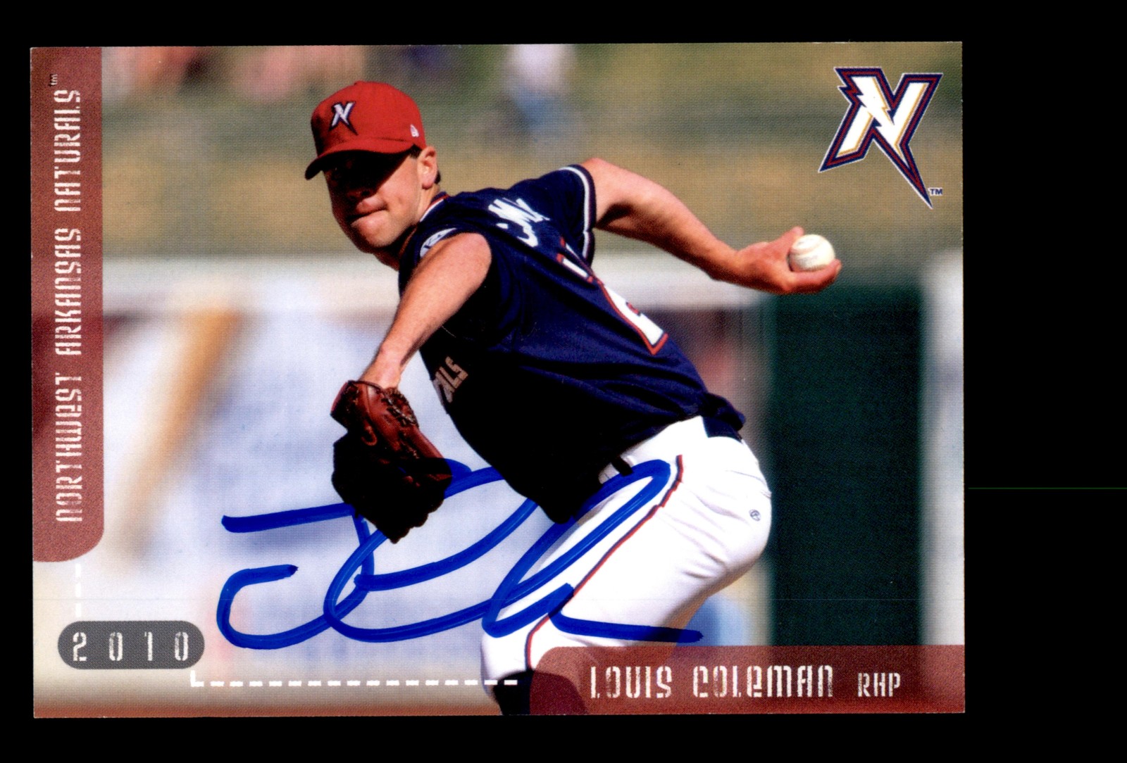 Signed Baseball Card Auto Louis Coleman 2010 Northwest Arkansas Naturals