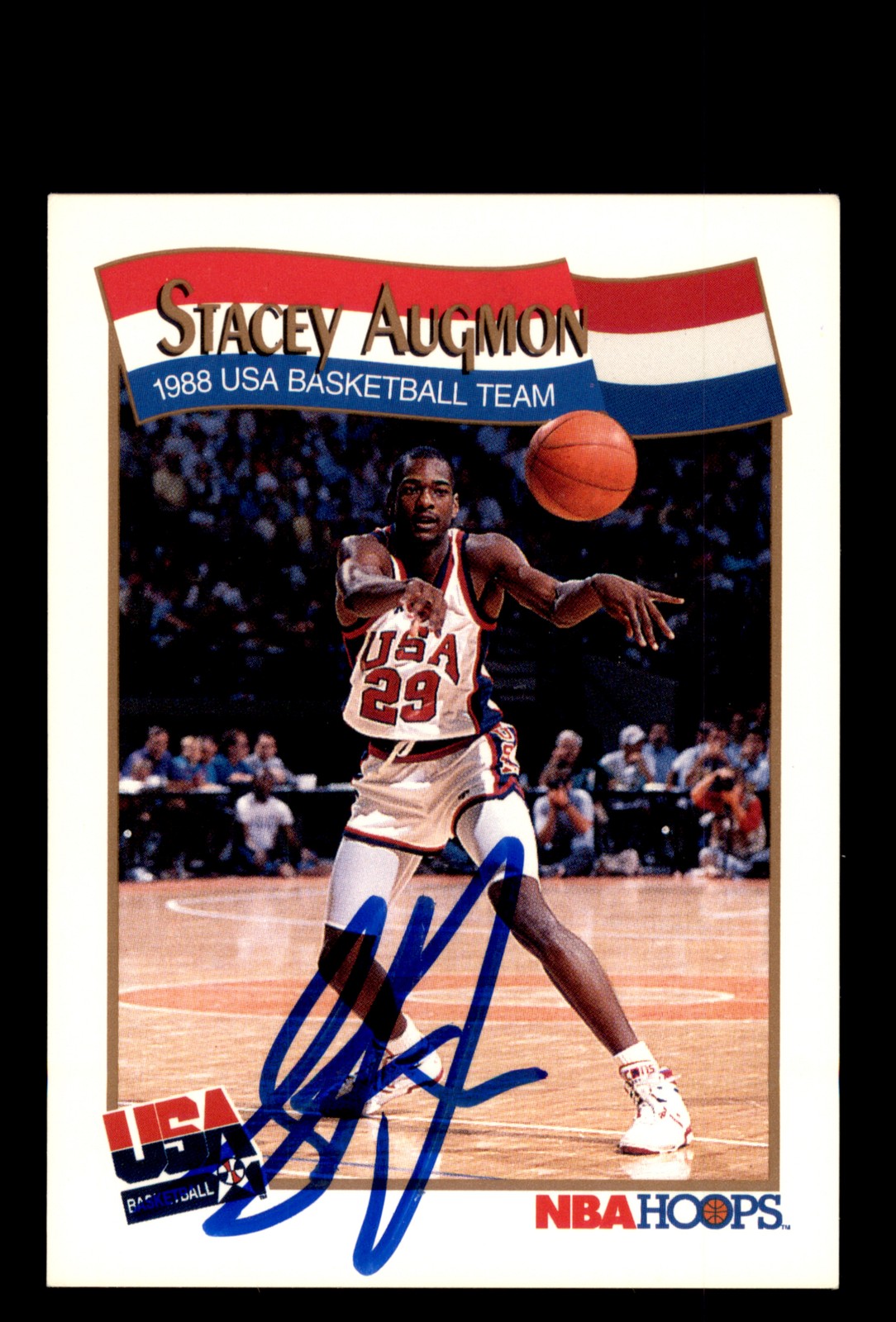 Signed Basketball Card Auto Stacey Augmon 1991-92 Hoops #566 USA