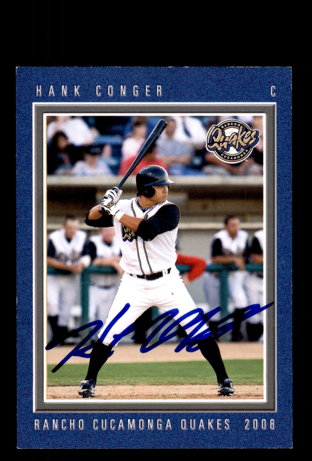 Signed Baseball Card Auto Hank Conger 2008 Grandstand Rancho Cucamonga Quakes
