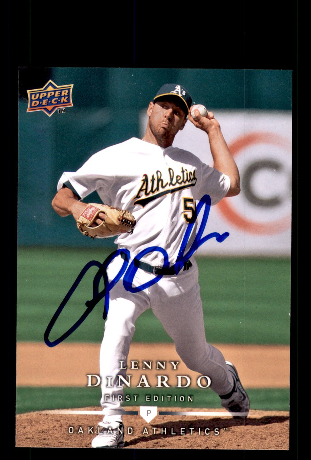 Signed Baseball Card Auto Lenny DiNardo 2008 Upper Deck First Edition #19 A's