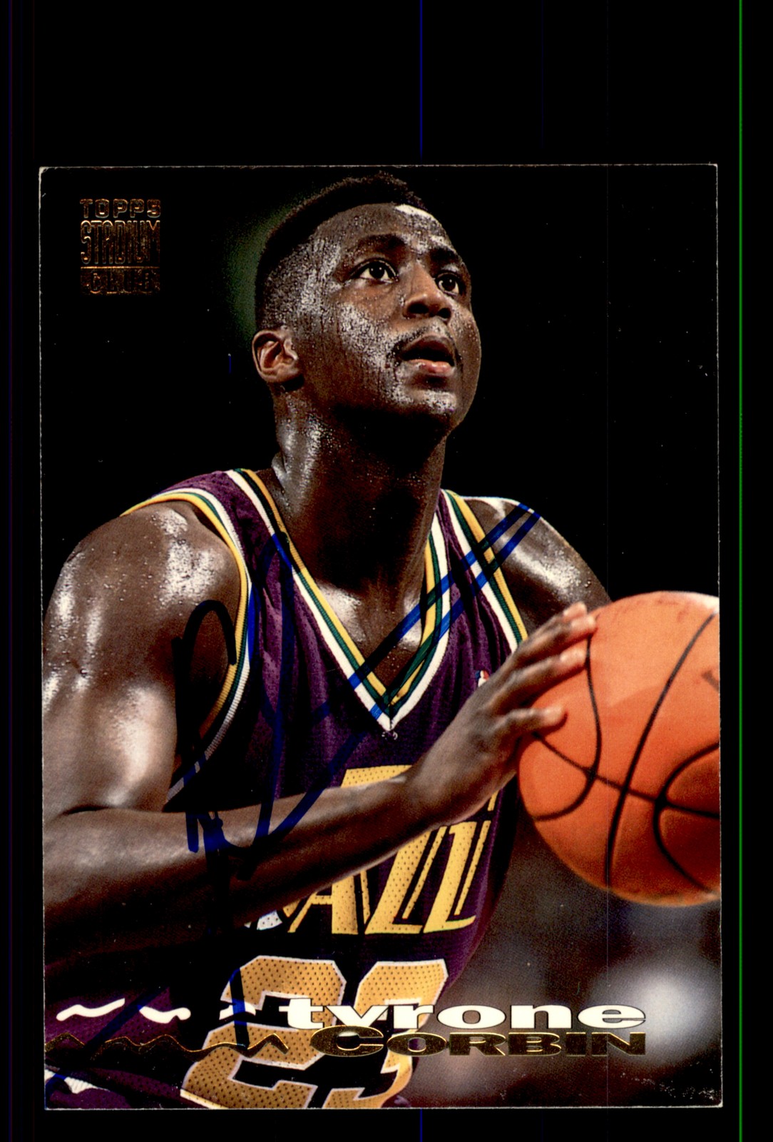 Signed Basketball Card Auto Tyrone Corbin 1993-94 Stadium Club #44 Utah Jazz