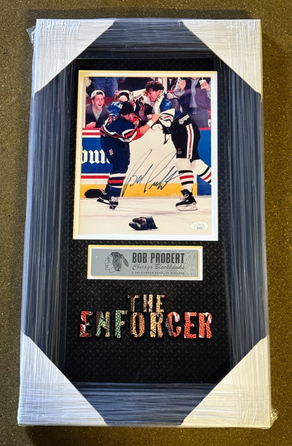 Bob Probert Signed Chicago Blackhawks Framed Fight 8x10 Photo JSA COA