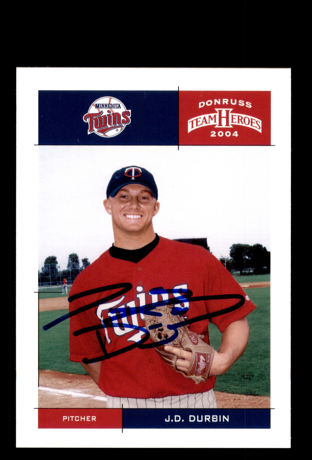 Signed Baseball Card Auto JD Durbin 2004 Donruss Team Heroes #244 Twins